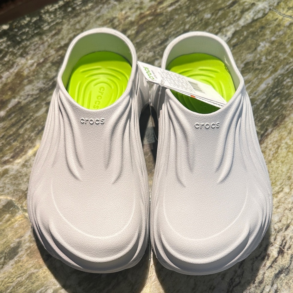 CROCS Slip-On Clog in Light Gray with Neon Green Insole